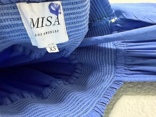 Misa Karolina Dress Blue Halter Smocked Fit & Flare Poplin Midi‎ Dress Size XS - Image 8