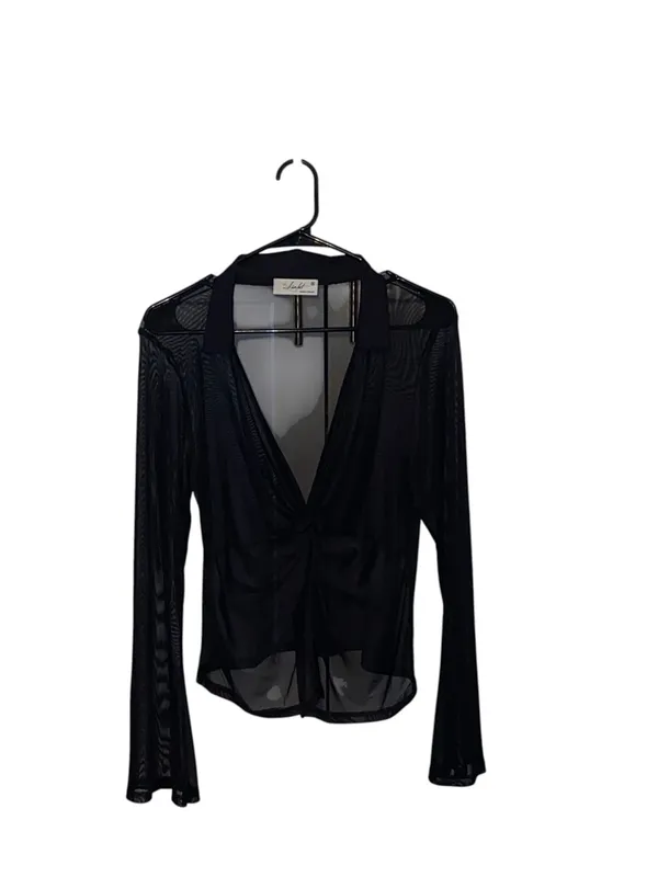 Skönhet Sheer Mesh Flare sleeve Cuff Low-Cut Cover Up Top whimsigoth y2k 90s - Image 3