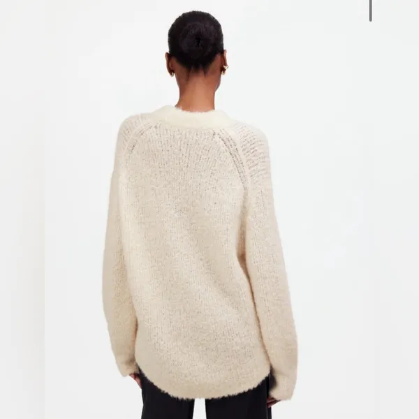 Madewell Womens Cream Colored Wool-Alpaca Blend Bouclé-Knit Oversized Sweater - Image 2