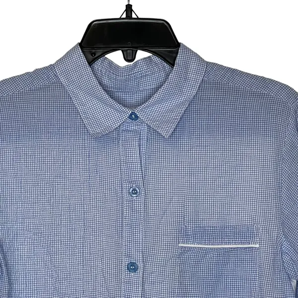 UGG Button Up Shirt‎ Size XS Blue Check White Back Stretch Roll Tab Sleeves - Image 2