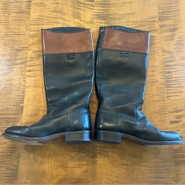 FRYE | Black Leather‎ Brown Top Tall Boots 6.5 Pull On Woman’s - Image 2