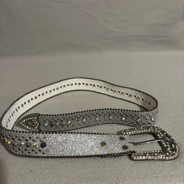 Bling Bling Womens Elegant Western Sparkly Silver Studded Belt missing belt loop - Image 5
