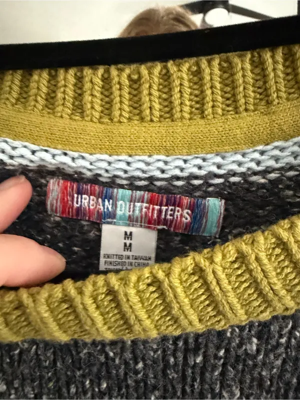 Urban Outfitters Striped Crewneck Sweater in Light Blue, Charcoal and Olive - Image 2