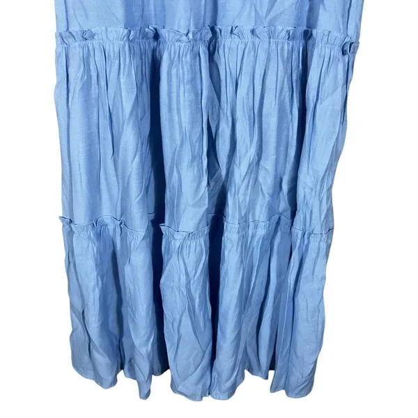 Blu Pepper Tiered Solid Maxi Dress Light Blue Cottagecore Tie Shoulder Size S - Image 4