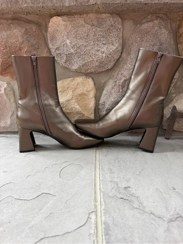 JEFFREY CAMPBELL Jerema Boot In Pewter Square Toe Flared Heel Ankle Zip Up - Image 3
