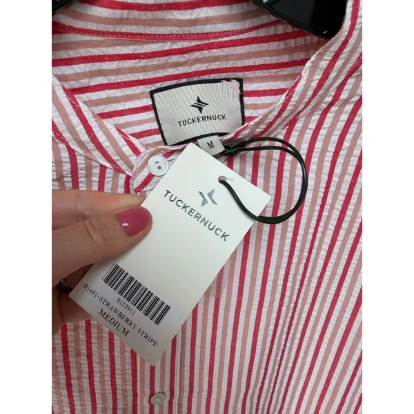 Tuckernuck Strawberry Stripe Shirt Dress Bodie Mini Vacation Red Medium NEW - Image 4