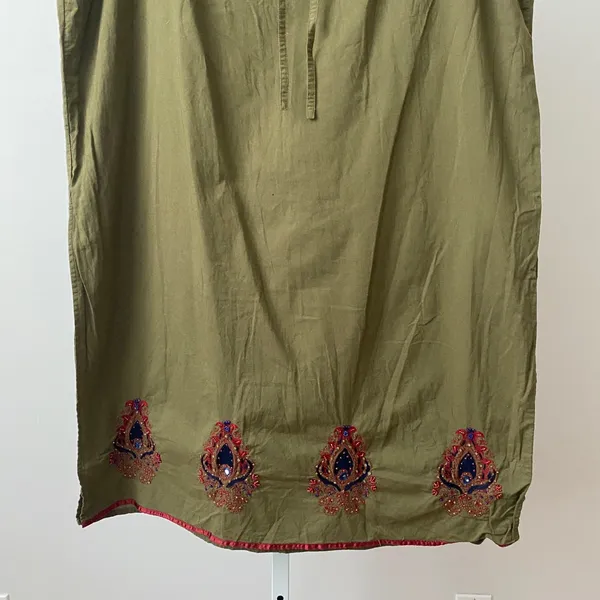 Venezia Jeans Cotton Boho Lagenlook Embroidered Beaded Maxi Skirt 18/20 Green - Image 3