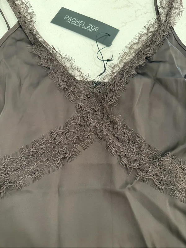 Rachel Zoe Chocolate Lace-Trim Satin Camisole - Image 3