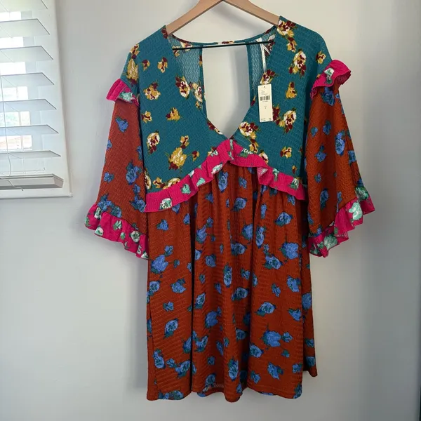 Anthropologie‎ Small NEW Ruffle V Neck Sleep Mini Dress Baydoll Floral Boho - Image 2