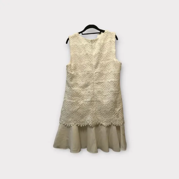 Tahari Cocktail Prom Dress‎ Womens Size 12 White Crochet Overlay MSRP $158 - Image 4