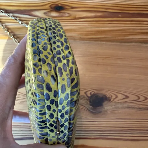 Tory Burch Handbag RARE Clutch Yellow Hard-side Leather Animal Print Chain Strap - Image 14