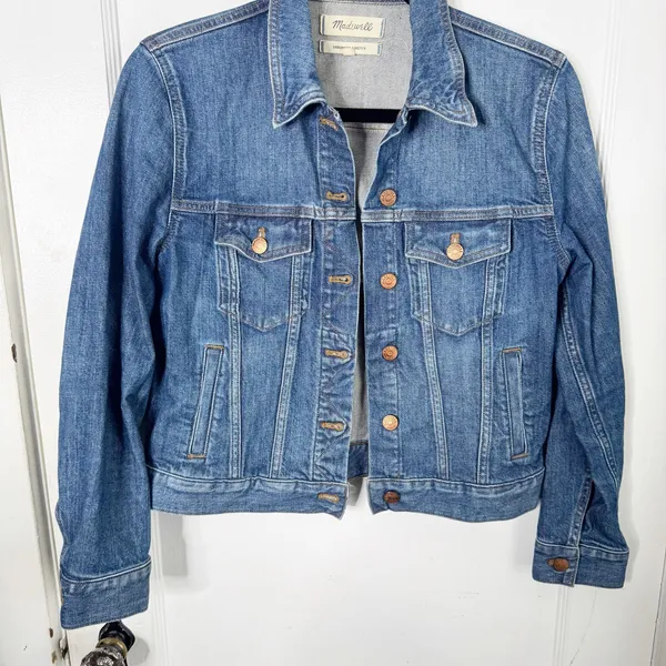Madewell The Shrunken Stretch Jean Denim Jacket Classic Style Layering Blue S - Image 5