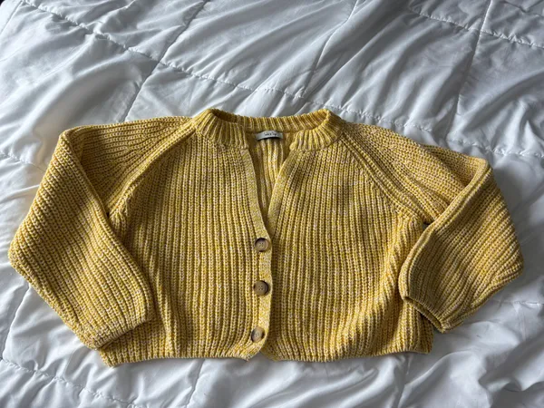 Sadie & Sage Yellow Chunky Knit Button Cardigan Sweater | Small | Cottagecore - Image 2