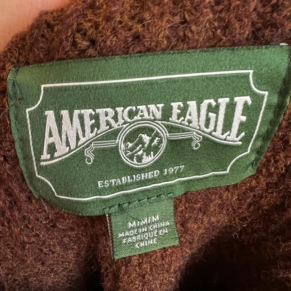 American Eagle Sweater Wool Blend Y2K 2000s Chunky Preppy‎ Brown Medium - Image 3