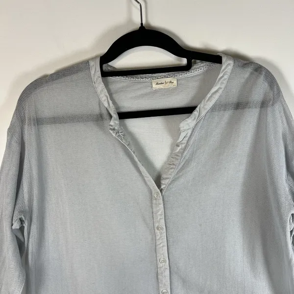 Anthropologie Meadow Rue Mesh Lace Embroidered Shirt Top Sz L Cottagecore Blue‎ - Image 2