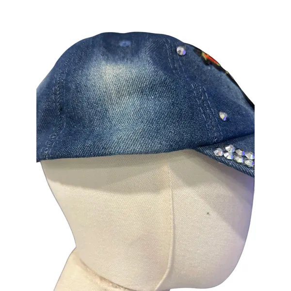 Y2K Denim Rose Baseball Cap Rhinestone Floral Coquette Western Bling Hat - Image 3