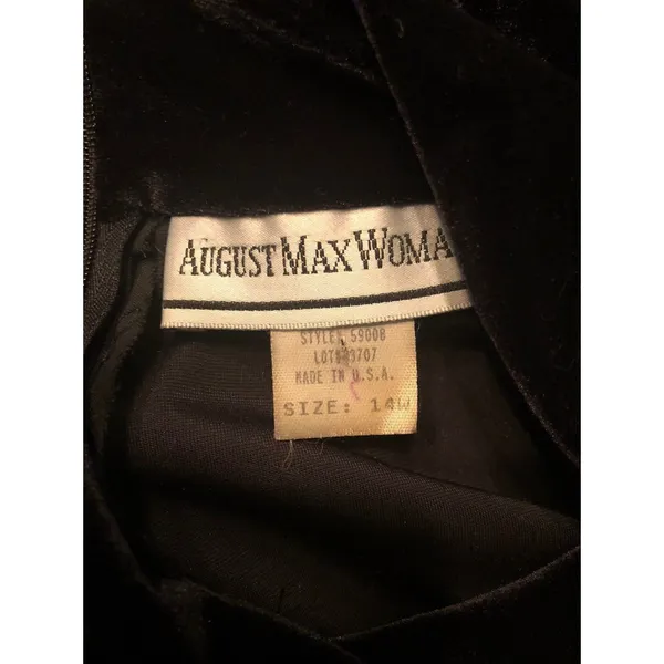 Vintage Black Velvet Sheath Midi Dress Size 14 Gothic Witchy Cocktail Modest - Image 2