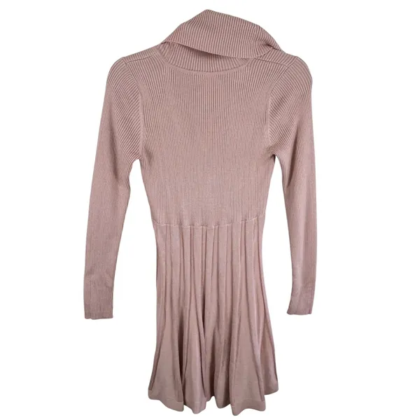Calvin Klein Womens Blush Pink Cowl Neck Ribbed Pleated Sweater Dress Small - Image 3