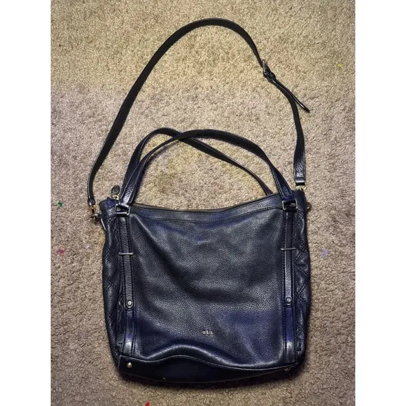 Lauren Ralph Lauren Black Pebbled Leather Hobo Bag Y2K Crossbody Shoulder Bag‎ - Image 2