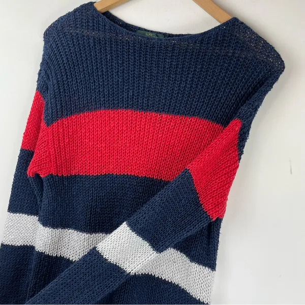 Lauren Ralph Lauren Linen Cotton Open Knit Stripe Sweater Western Sz Large - Image 7