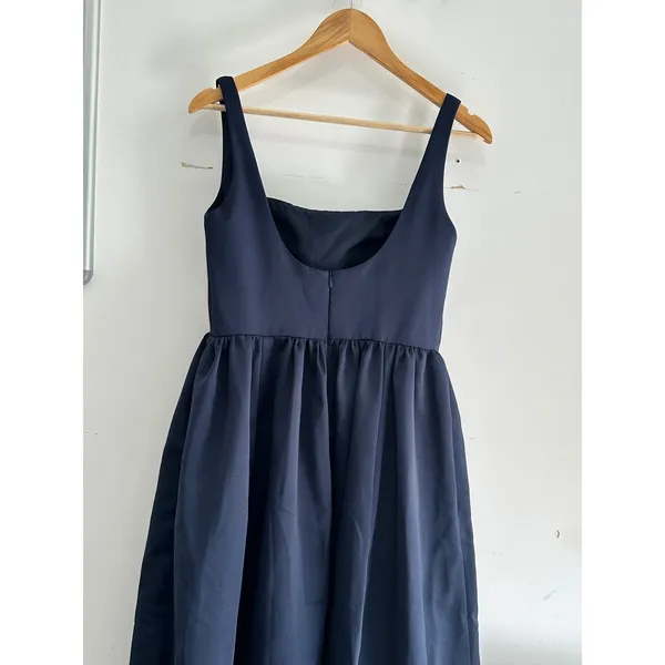 Jenny Yoo Navy Blue Square Neck A-Line Midi Dress Size 8 Formal Bridesmaid - Image 2