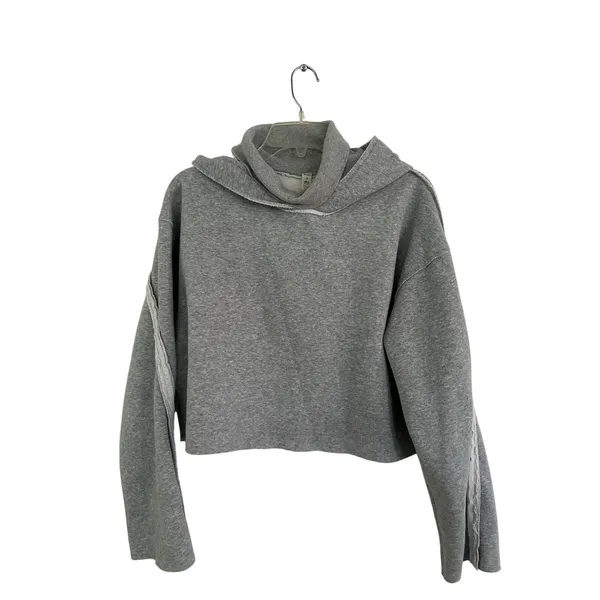 Alo Yoga Effortless Gray Cropped Hoodie heathered grey size small - Image 4