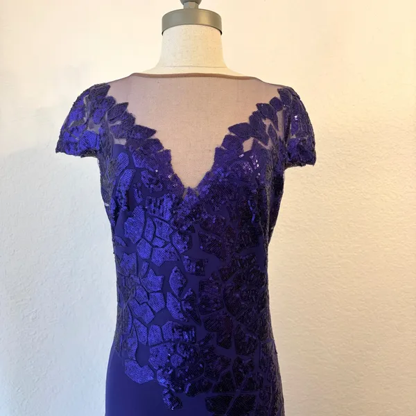 Tadashi Shoji Gown 6 Purple Sequin Illusion Mesh Formal Dress Event Gala Wedding - Image 3
