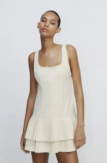 Zara mini dress casual off white ivory pleated skirt bodycon casual party - Image 13