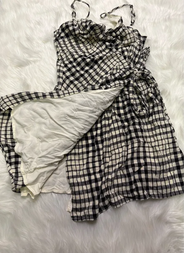 Free People nodia gingham check wrap mini dress size 6 - Image 3