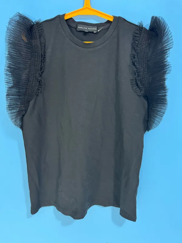 English Factory Mixed Media Tulle Flutter Sleeve Knit Top - Image 13