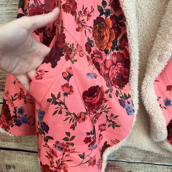 Urban Outfitters Inspired Beatriz Fuzzy Reversible Coat Jacket L Floral Fleece - Image 2