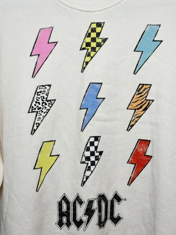 Grayson Threads AC/DC Lightning Bolt Graphic Cropped Sweatshirt Cream Large - Image 3