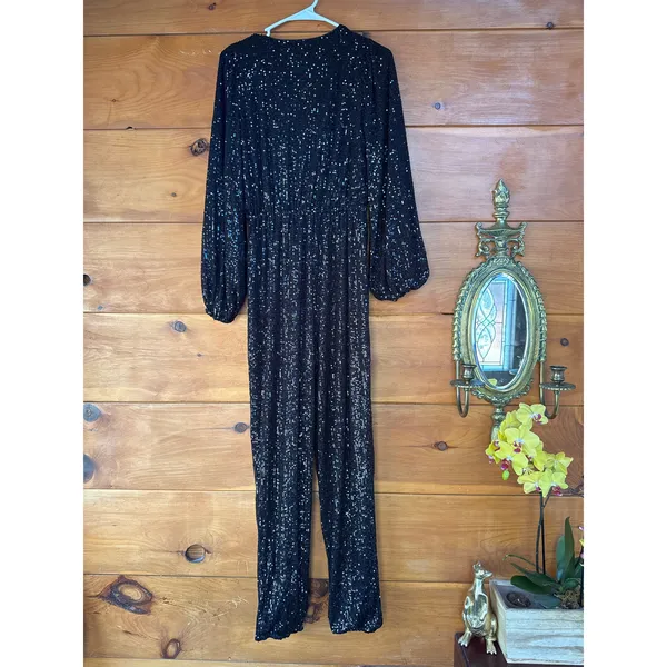 Lulus Sensational Beauty Black Sequin Surplice Long Sleeve Jumpsuit Glam Size S - Image 4