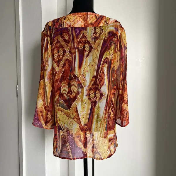 Chicos Blouse Womens Size 2 Large Multicolor Silk Sheer Beaded Tunic Top Boho - Image 3