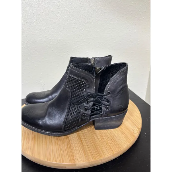 Roan by Bedstu Antonia Leather Ankle Boots 8 Black Lace Up Side Zip Block Heel‎ - Image 4