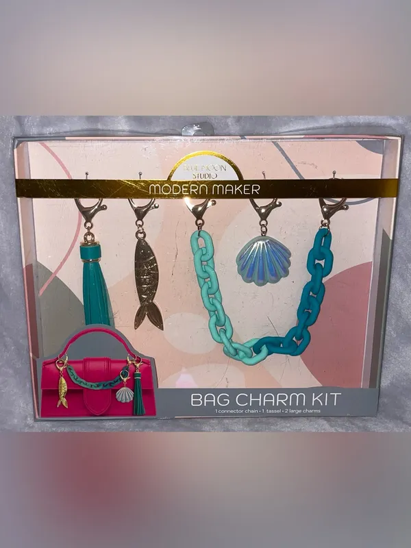 Blue Moon Studio NWT Modern Maker Bag Charm Kit Keychain Shell Tassel Teal Gold - Image 2