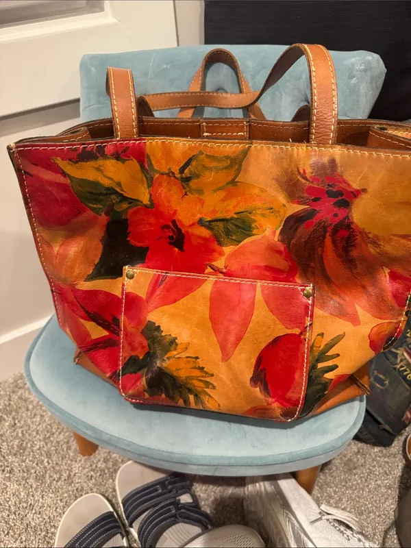 Patricia Nash Floral Leather Tote — Orange, Red & Green - Image 3