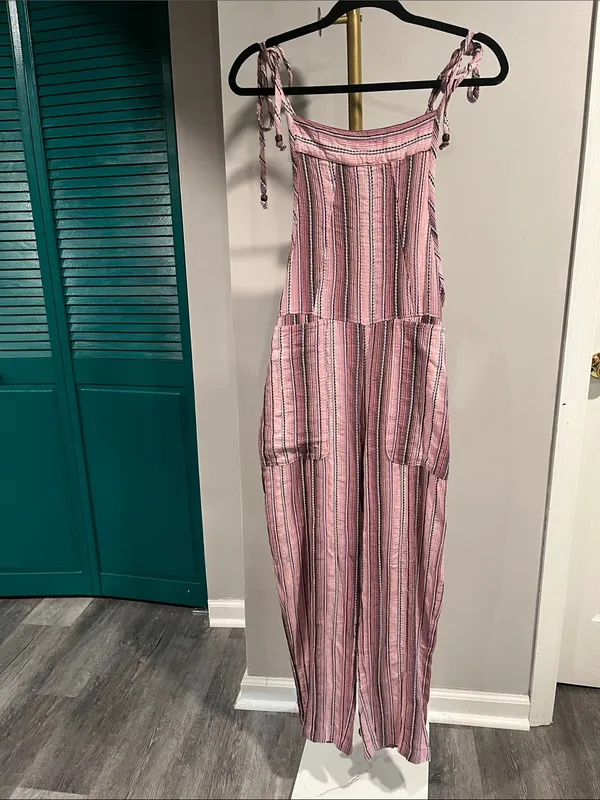 Free People Freya Stripe Overalls. NWT. Mauve combo - Image 9