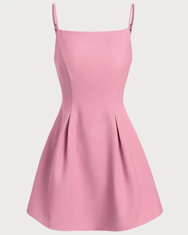 Rihoas Pink Square Neck Slip Pleated Mini Dress - Image 5