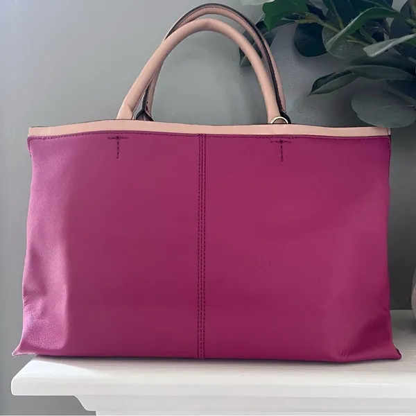Tommy Hilfiger Leather Purse Magenta Cranberry Tan Double Handle Bag - Image 2