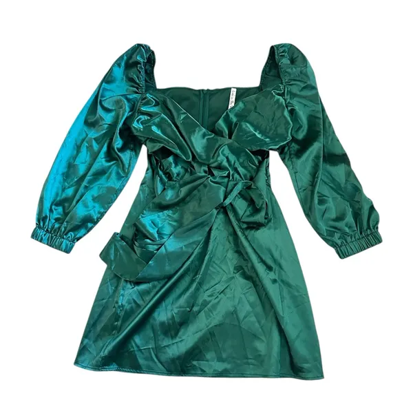 Lucy In The Sky Miley Puff Sleeve Wrap Dress In Hunter Green - Image 2