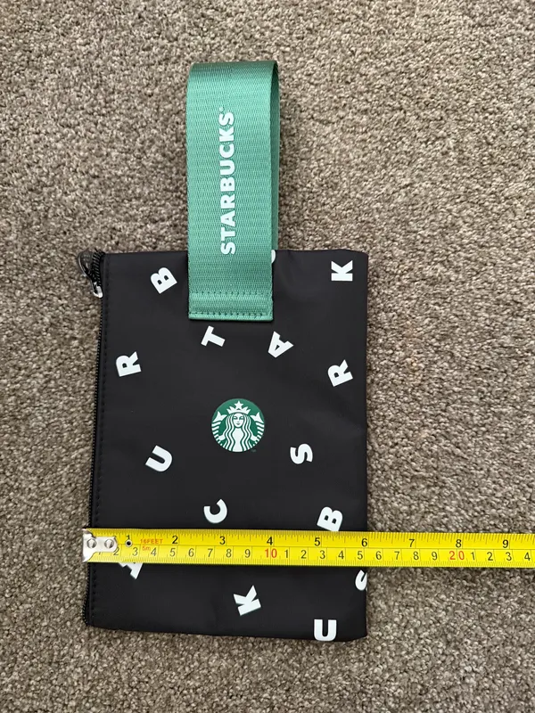 Starbucks Black Pouch with Green Logo Strap and White Lettering - Image 2