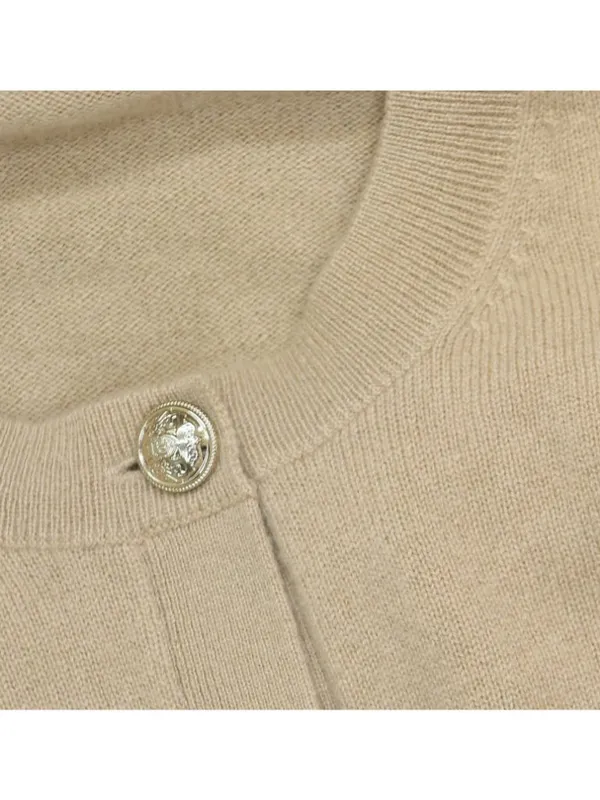 Aqua Womens 100% Cashmere Crewneck Button Front Cardigan Camel Brown M - Image 5