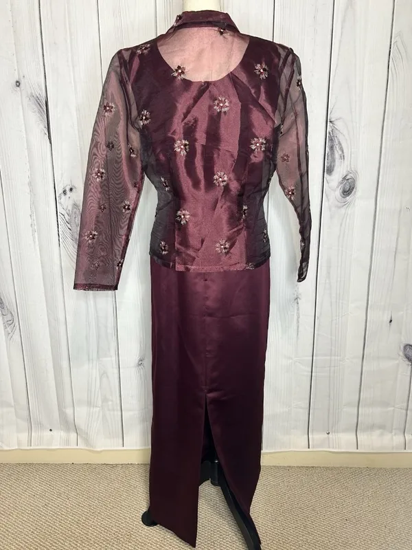 Karen Miller Purple Dress Suit Set Sz 8 Sheer Embroidered Jacket Sheath Dress - Image 7