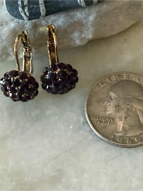 Vintage Red Gemstone Gold Ball Paddle Back Clip On Earrings - Image 4