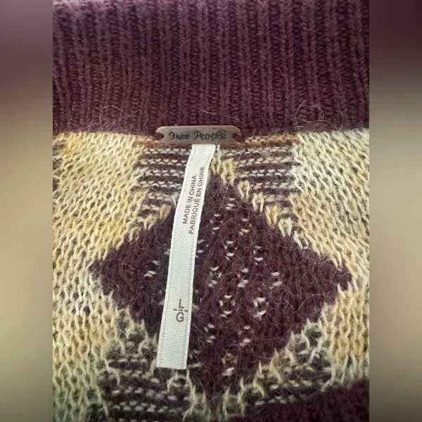 Free People Diamond Days Sweater Wool Mohair Grandpa Cottage Retro Size Large - Image 11