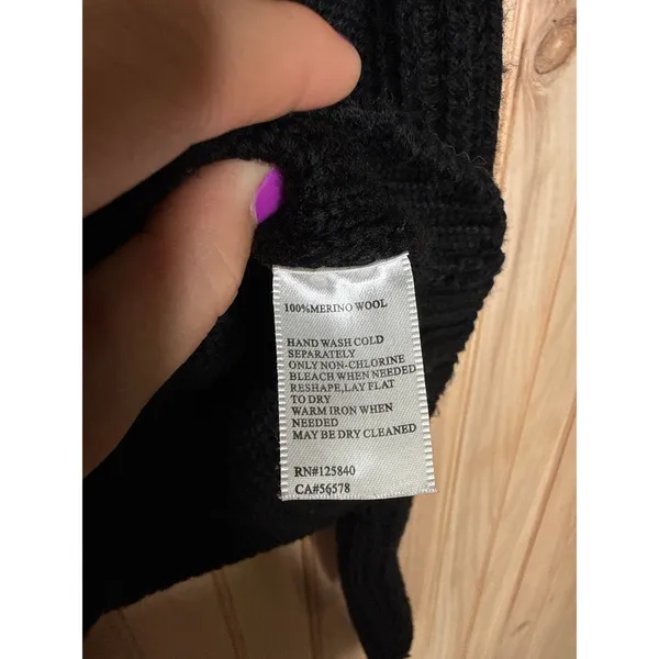 Intermix Black Merino Wool Elora Cold Shoulder Sweater Cable Knit Rustic Size S - Image 5