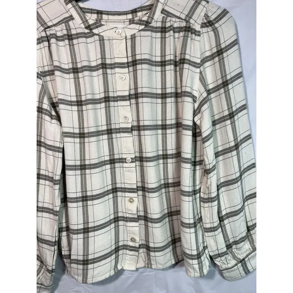 Wilfred Free Puff Sleeve Button Front Window Pane Plaid Top Size Medium - Image 11