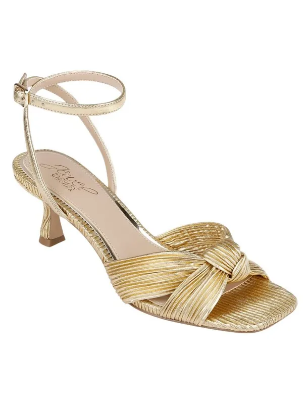 Jewel Badgley Mischka True Kitten Heel Sandals Wrap Strap Gold Yellow 6.5M - Image 11