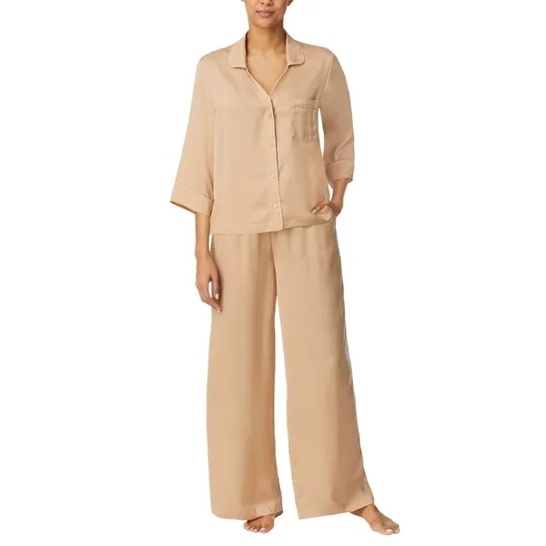 Sanctuary Womens Satin Pajama Shirt Top Button Up SY2726231 Almond Brown XL - Image 5